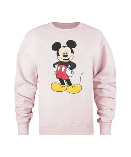 Disney Womens/Ladies Boss Man Mickey Mouse Sweatshirt (Pale Pink/Red/Yellow) - Light Pink