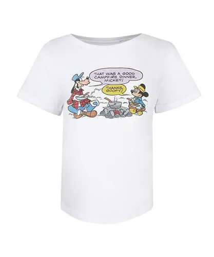 Disney Womens/Ladies Campfire Mickey Cotton T-Shirt (White)