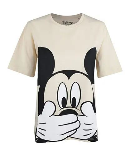 Disney Womens/Ladies Don´t Speak Mickey Mouse T-Shirt (Sand/Black) Cotton