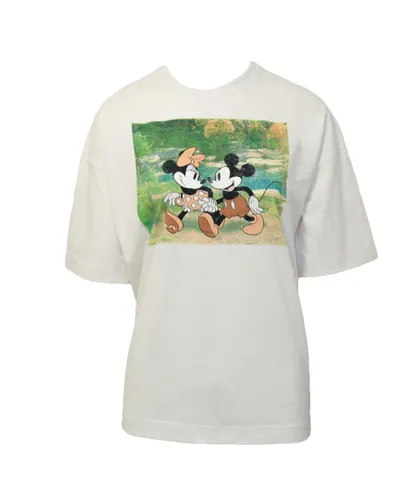Disney Womens/Ladies Lakeside Mickey & Minnie Mouse Oversized T-Shirt (Vintage White) - Navy Cotton