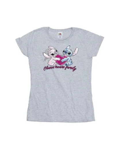 Disney Womens/Ladies Lilo And Stitch Ohana Heart With Angel Cotton T-Shirt (Sports Grey) - Light Grey