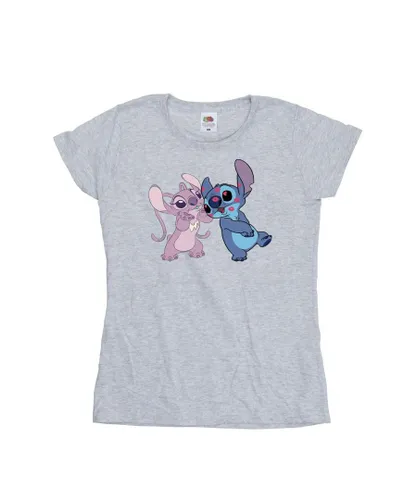 Disney Womens/Ladies Lilo & Stitch Kisses Cotton T-Shirt (Sports Grey) - Light Grey