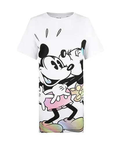 Disney Womens/Ladies Mickey & Minnie Mouse Gradient Pyjama Top (White/Black/Pink) Cotton