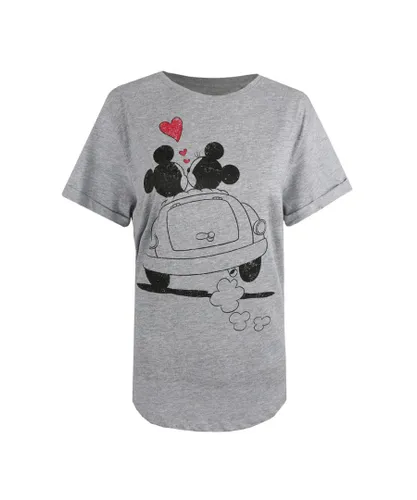 Disney Womens/Ladies Mickey & Minnie Mouse Hearts Heather T-Shirt (Heather Grey)