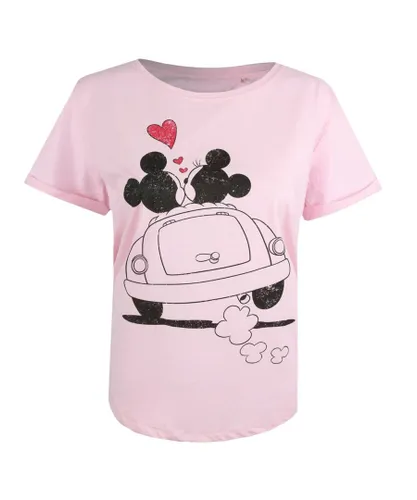 Disney Womens/Ladies Mickey & Minnie Mouse Hearts T-Shirt (Light Pink) Cotton