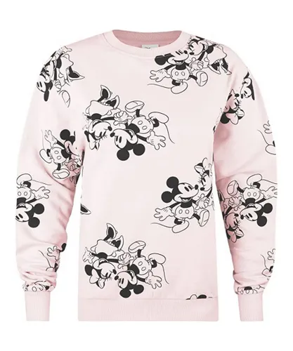 Disney Womens/Ladies Mickey & Minnie Mouse Sweatshirt (Pale Pink/Black)
