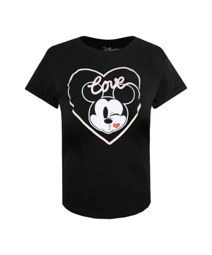 Disney Womens/Ladies Mickey Mouse Kiss T-Shirt (Black) Cotton