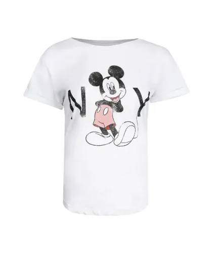Disney Womens/Ladies Mickey Mouse New York T-Shirt (White) Cotton