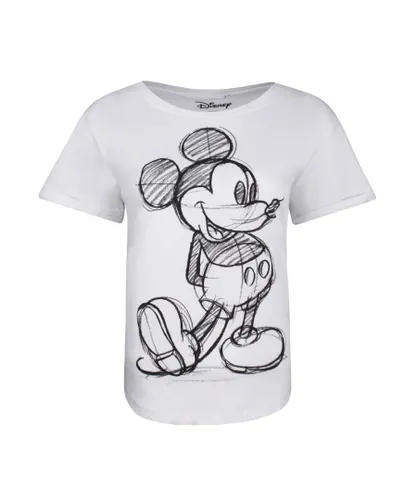 Disney Womens/Ladies Mickey Mouse Sketch T-Shirt (White/Black) Cotton