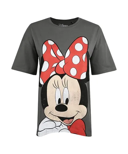 Disney Womens/Ladies Minnie Mouse Smile T-Shirt (Graphite/Red/Black) - Grey Cotton