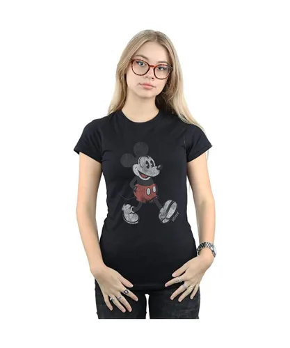 Disney Womens/Ladies Walking Mickey Mouse Cotton T-Shirt (Black)