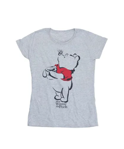 Disney Womens/Ladies Winnie The Pooh Drawing Cotton T-Shirt (Sports Grey) - Light Grey
