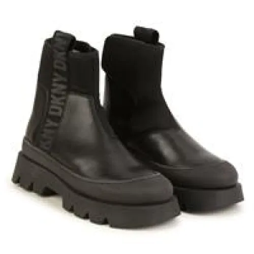 Dkny , Black Leather Ankle Boots for Girls ,Black unisex, Sizes: