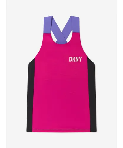 DKNY Girls Logo Print Sports Top - Pink NA