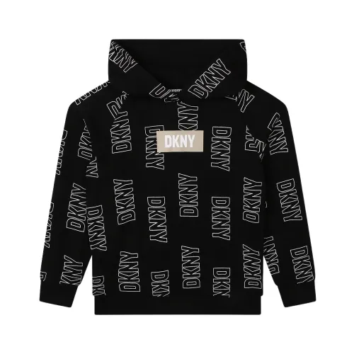 Dkny , Hooded Sweatshirt with All Over Print and Front Logo ,Black male, Sizes: