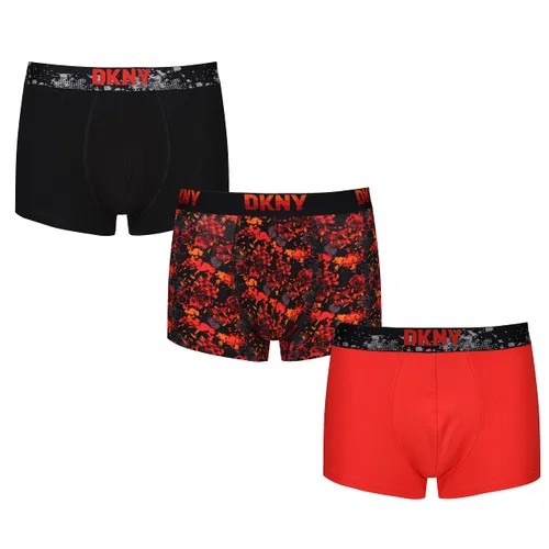 DKNY Mens Cotton Boxers in Black/Patterned/Red with Super