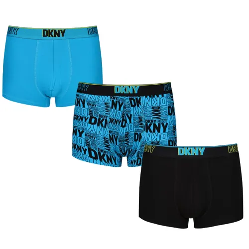 DKNY Mens Cotton Boxers in Blue/Black/Patterned with Super
