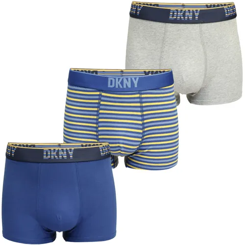 DKNY Mens Cotton Boxers in Blue/Striped/Grey with Super