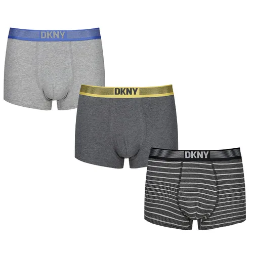 DKNY Mens Cotton Boxers in Grey/Charcoal/Striped with Super
