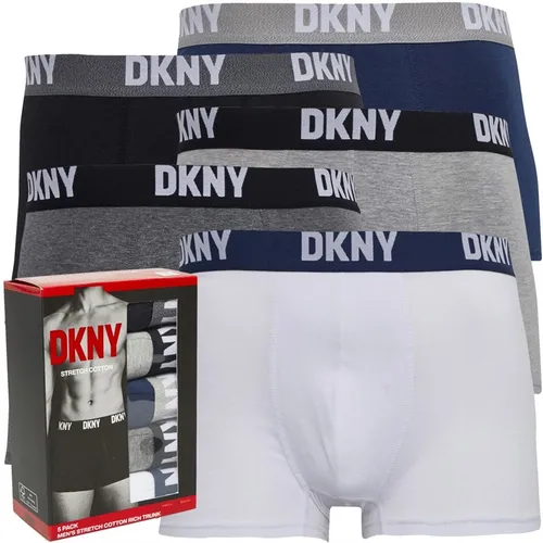DKNY Mens Portland Five Pack Boxer Trunks Black/Grey/Navy/Charcoal/White