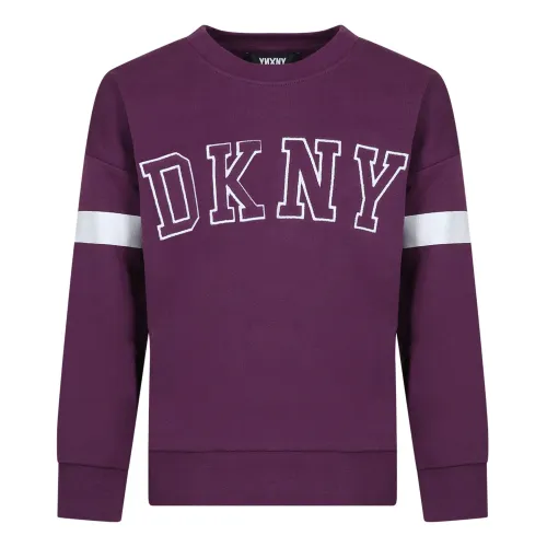 Dkny , Purple Cotton Sweatshirt with Logo Embroidery ,Purple unisex, Sizes: