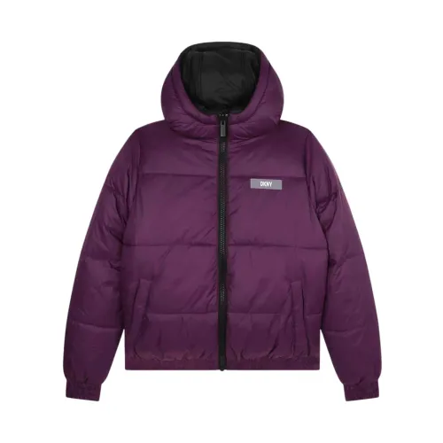 Dkny , Reversible Quilted Puffer Jacket with Hood ,Purple female, Sizes: