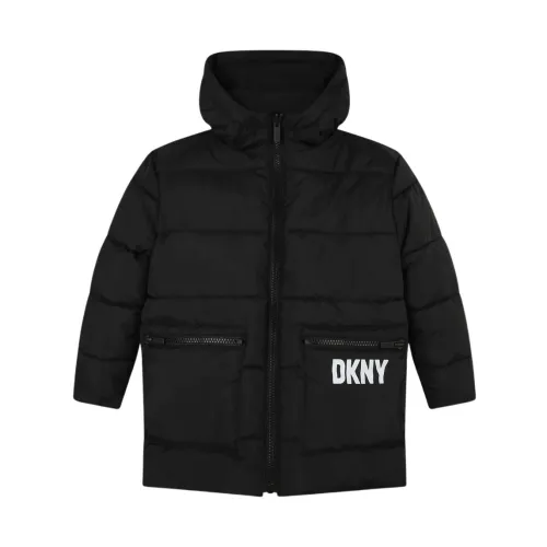Dkny , Reversible Solid Color Parka Jacket with Hood ,Black female, Sizes: