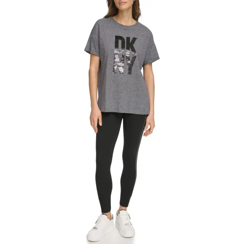 DKNY SPORT Women's Stacked Sequin Logo T-Shirt