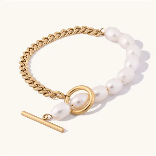 D.Louise Pearl and Chain Bracelet - Gold