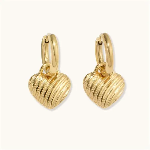 D.Louise Ridged Heart Huggie Earrings - Gold