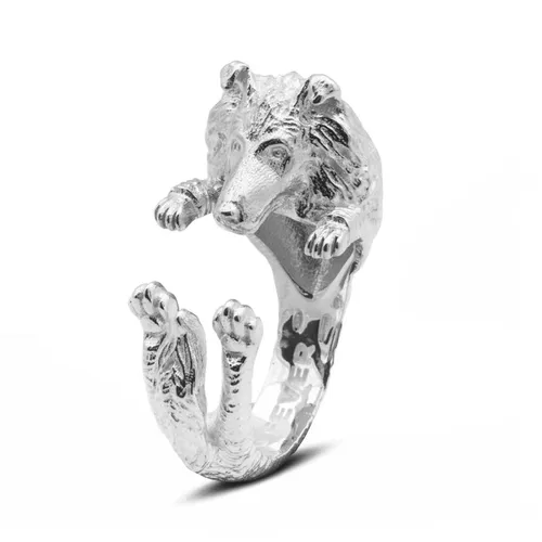 Dog Fever Sterling Silver Collie Hug Ring - S Silver