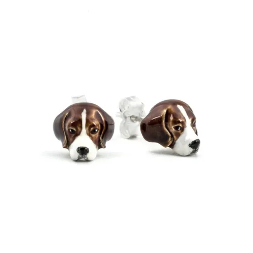 Dog Fever Sterling Silver Enamelled Beagle Muzzle Earrings
