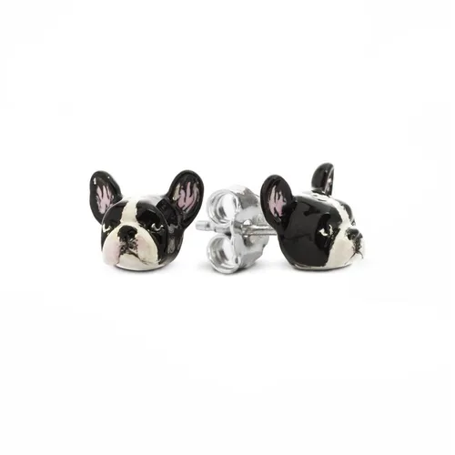 Dog Fever Sterling Silver Enamelled French Bulldog Muzzle Earrings