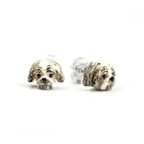 Dog Fever Sterling Silver Enamelled Shih Tzu Muzzle Earrings