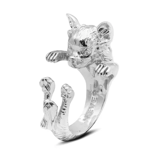 Dog Fever Sterling Silver Long Haired Chihuahua Hug Ring - S