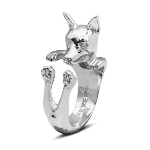 Dog Fever Sterling Silver Pinscher Hug Ring - M Silver