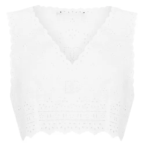 DOLCE AND GABBANA Broderie Cut Out Cropped Top - White