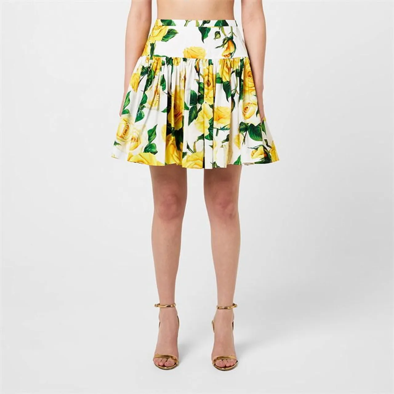 DOLCE AND GABBANA Cotton Poplin Floral Skirt - Yellow