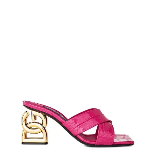 DOLCE AND GABBANA Crocodile Embossed Mules - Pink