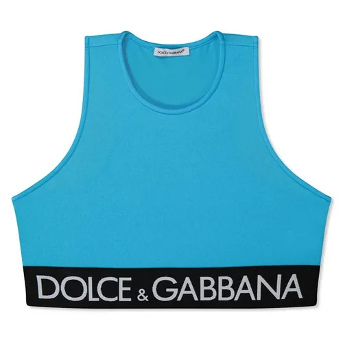Dolce and Gabbana Dg Lgo Crop Top Jn34 - Blue