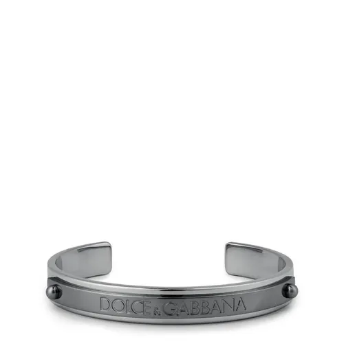 DOLCE AND GABBANA Engraved Logo Cuff Bracelet - Silver