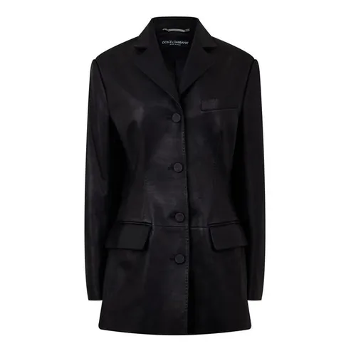 DOLCE AND GABBANA Leather Single Breasted Jacket - Black