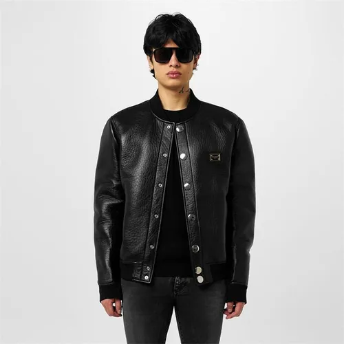 DOLCE AND GABBANA Leather Varsity Jacket - Black
