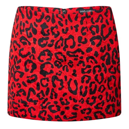 DOLCE AND GABBANA Leopard Print Brocade Mini Skirt - Red