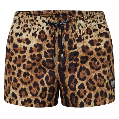 Dolce and Gabbana Leopard Swim Shorts - Brown