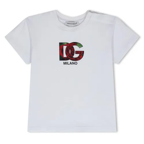 DOLCE AND GABBANA Logo-Embellished Cotton T-Shirt Babies - White
