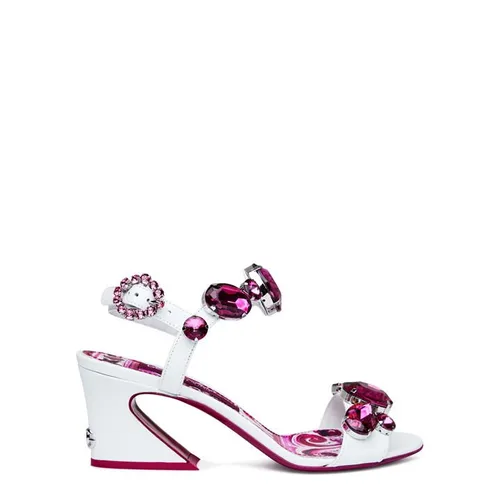 DOLCE AND GABBANA Patent Leather Heeled Sandals - White