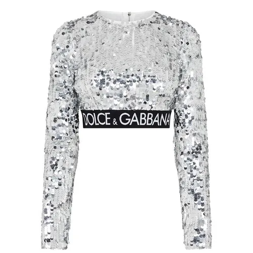 DOLCE AND GABBANA Sequin Tape Long Sleeve Top - Silver
