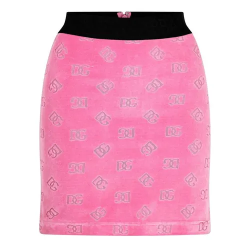 DOLCE AND GABBANA Velour Logo Pattern Mini Skirt - Pink