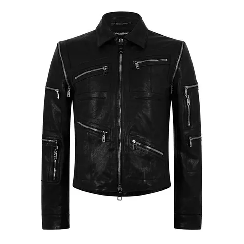 DOLCE AND GABBANA Washed Leather Jacket - Black
